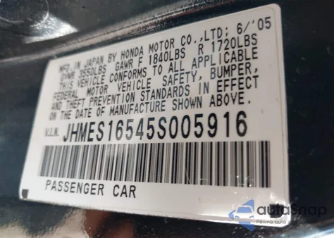 2005 Honda Civic Lx z USA, uszkodzony, nr VIN JHMES16545S005916